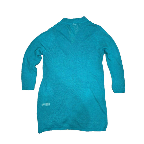 J. Jill Aqua Blue Open Knit linen Face Long Cardigan Sweater Pockets XL A003265 - Picture 3 of 10